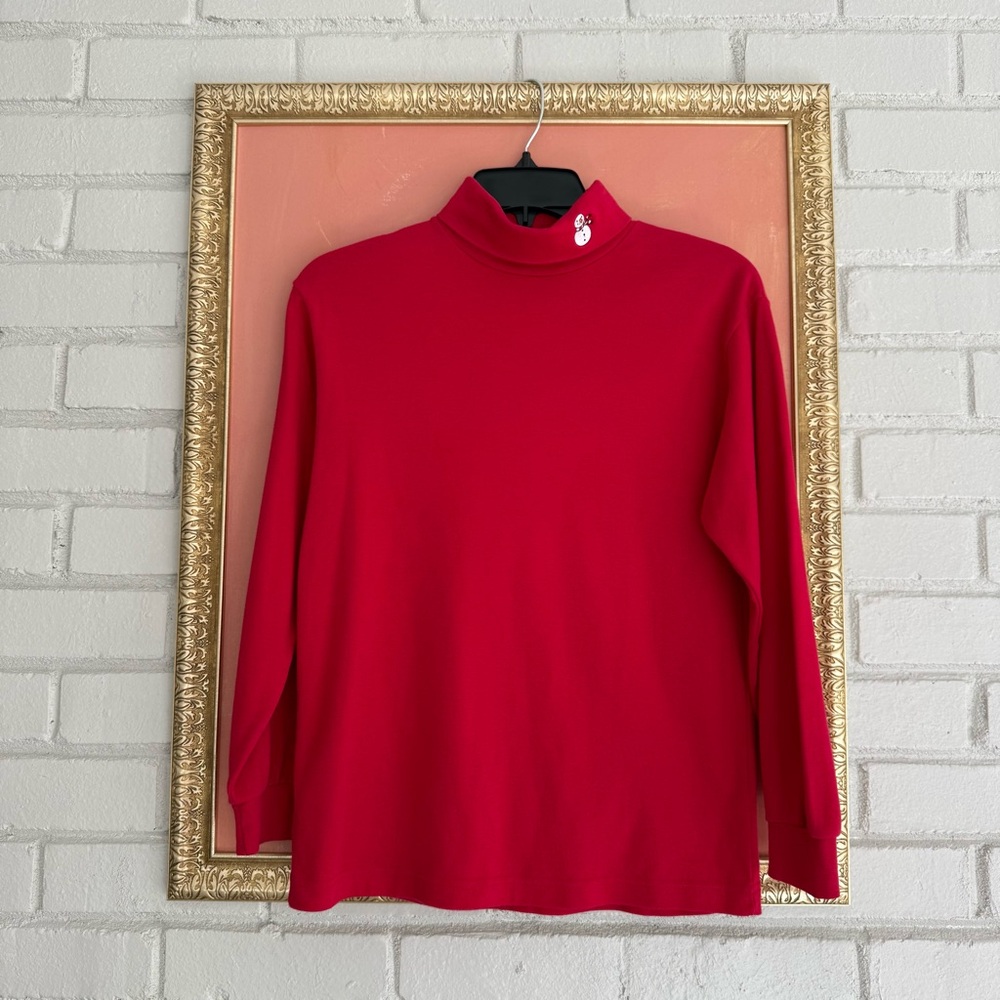 Vintage Lands' End Women’s Red Turtleneck 100% Cotton Snowman Embroidered Medium